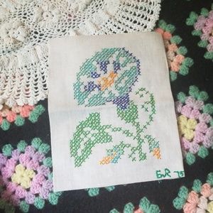 Vintage hand embroidered morning glory